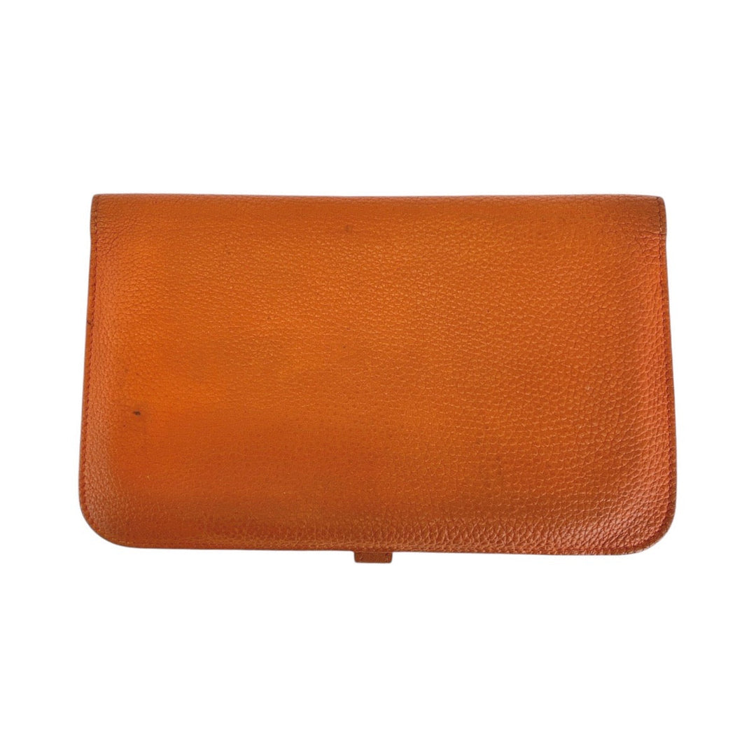 HERMES Long Wallet Purse Togo Orange Long Wallet Purse Long wallet unisex Dogon GM Women Used Authentic