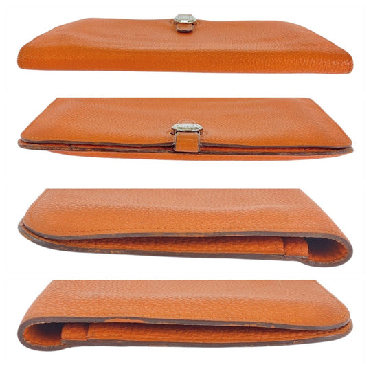 HERMES Long Wallet Purse Togo Orange Long Wallet Purse Long wallet unisex Dogon GM Women Used Authentic