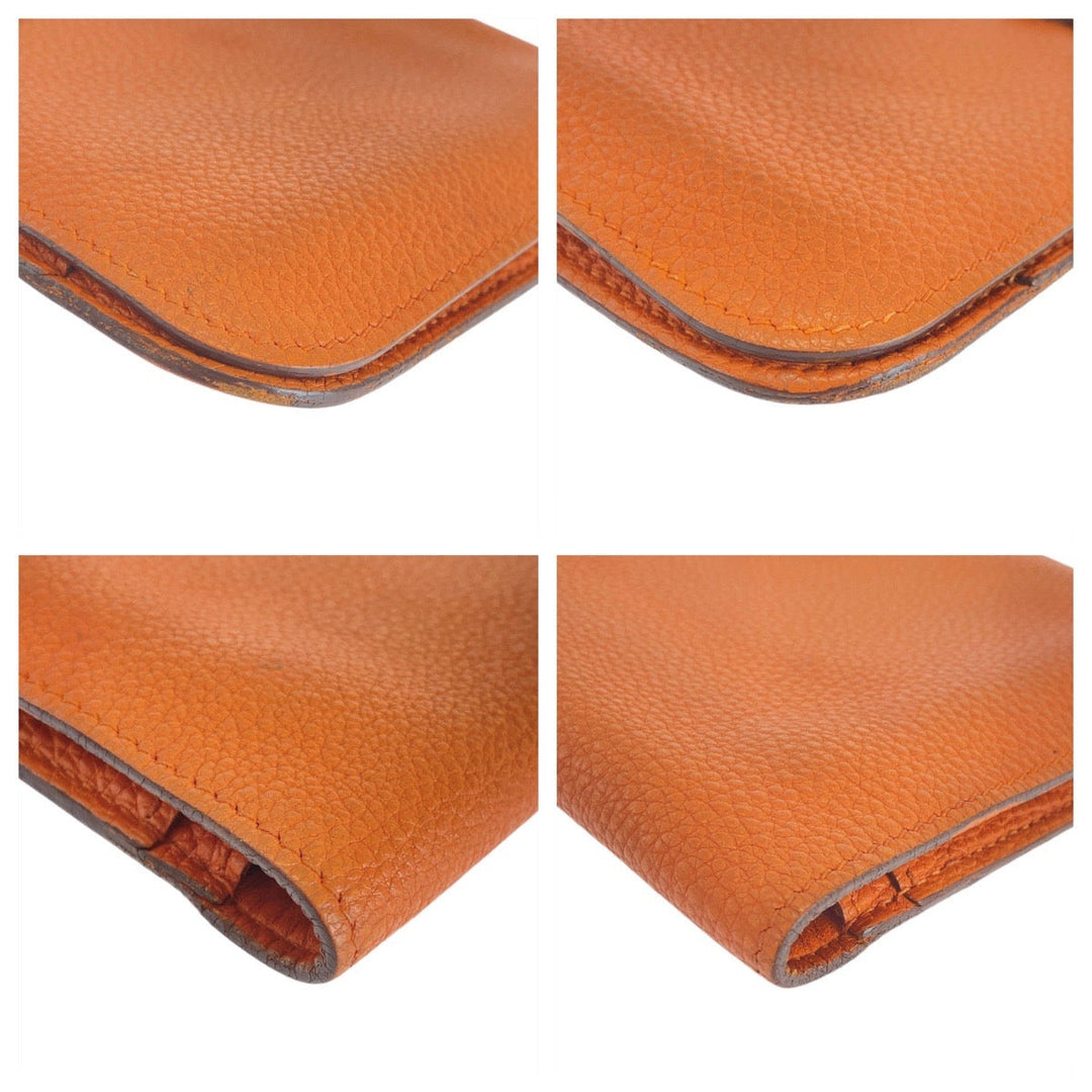 HERMES Long Wallet Purse Togo Orange Long Wallet Purse Long wallet unisex Dogon GM Women Used Authentic