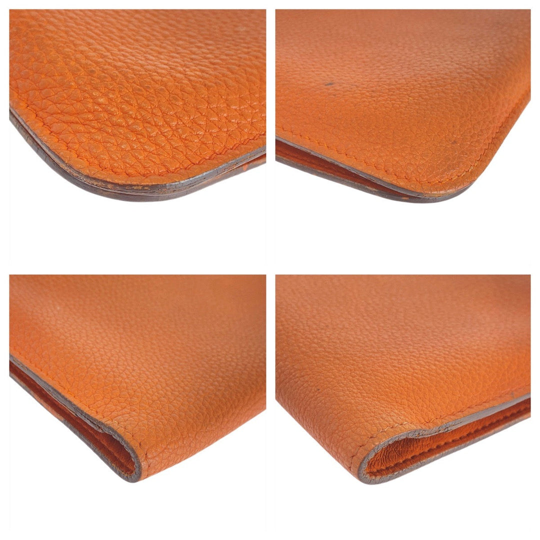 HERMES Long Wallet Purse Togo Orange Long Wallet Purse Long wallet unisex Dogon GM Women Used Authentic