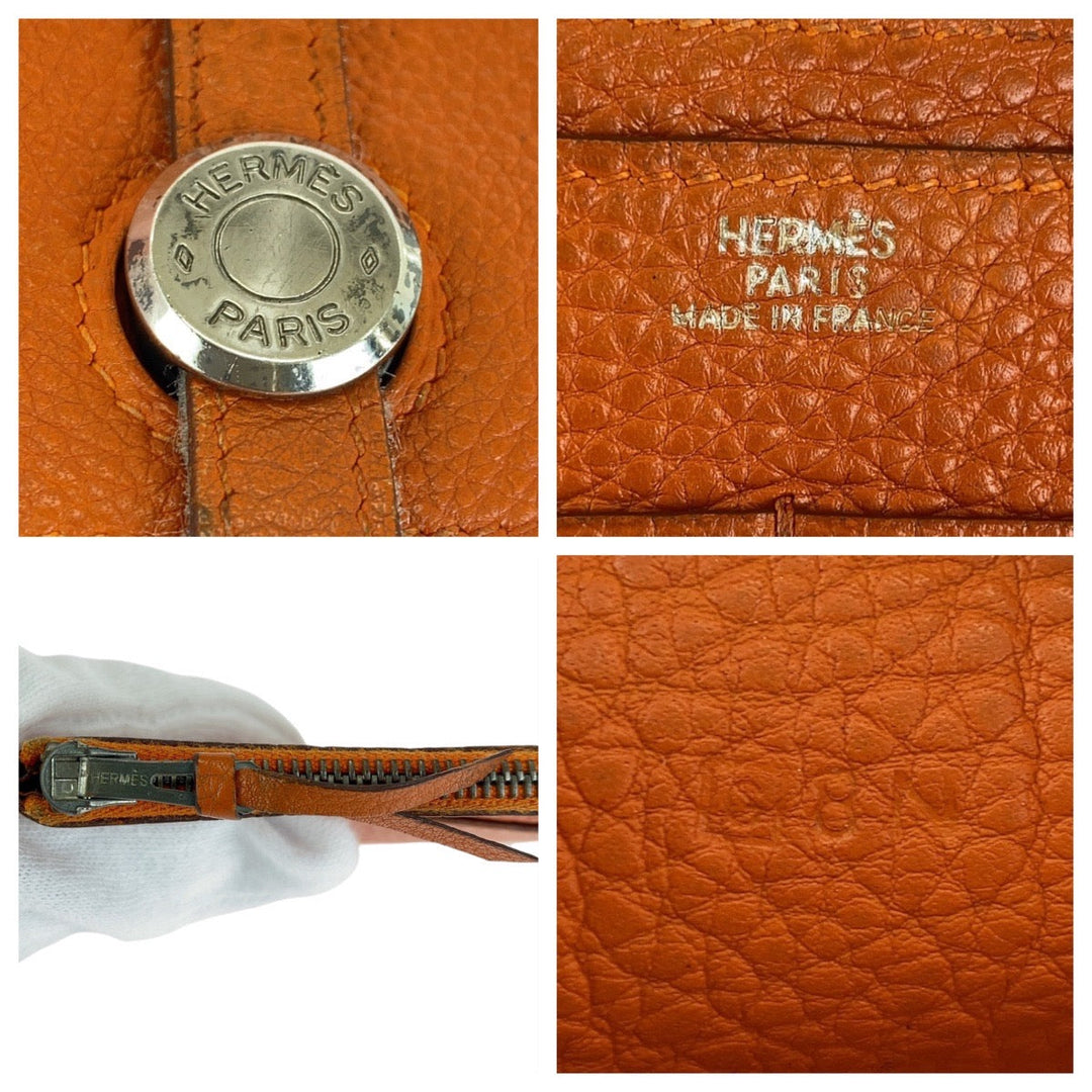 HERMES Long Wallet Purse Togo Orange Long Wallet Purse Long wallet unisex Dogon GM Women Used Authentic