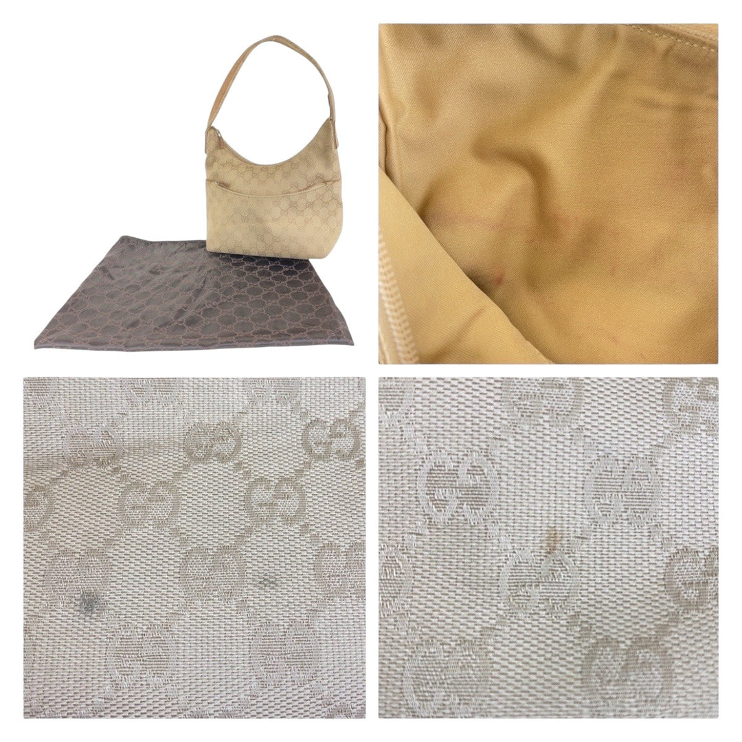 GUCCI Shoulder Bag 001 3386 GG canvas Beige SilverMetal Hobo Shoulder Bag one belt Women Used Authentic