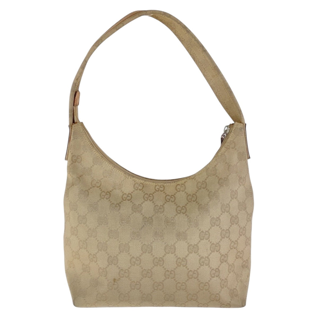 GUCCI Shoulder Bag 001 3386 GG canvas Beige SilverMetal Hobo Shoulder Bag one belt Women Used Authentic
