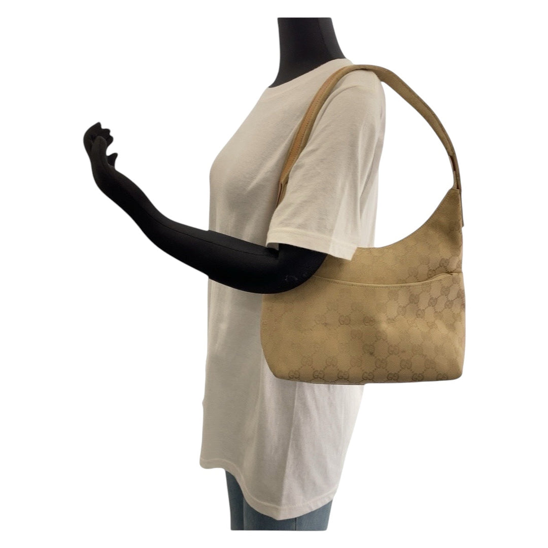 GUCCI Shoulder Bag 001 3386 GG canvas Beige SilverMetal Hobo Shoulder Bag one belt Women Used Authentic