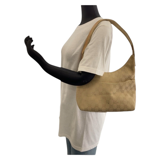 GUCCI Shoulder Bag 001 3386 GG canvas Beige SilverMetal Hobo Shoulder Bag one belt Women Used Authentic