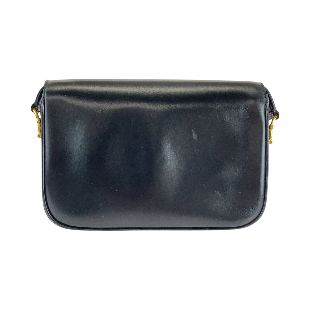 CELINE Shoulder Bag leather Black Gold Metal Shoulder Bag pochette Horsebit Women Used Authentic