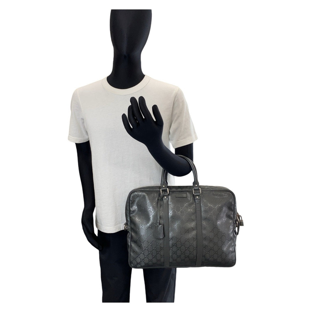 GUCCI Business bag 208463 PVC, Leather Grey SilverMetal Business bag briefcase GG implementation mens Used Authentic