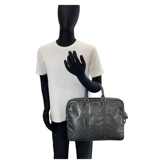 GUCCI Business bag 208463 PVC, Leather Grey SilverMetal Business bag briefcase GG implementation mens Used Authentic