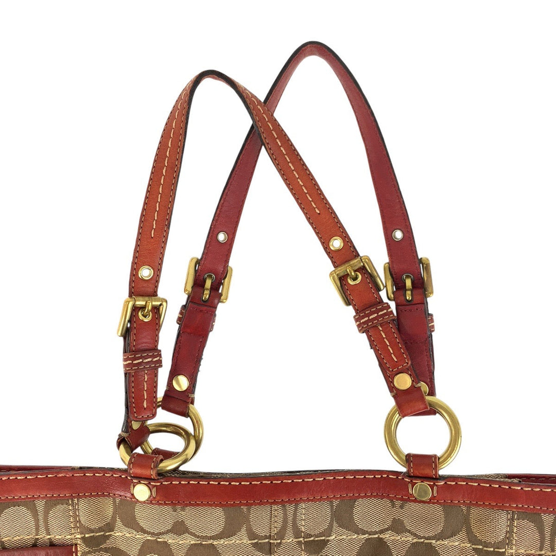 COACH Tote Bag 11237 Canvas, Leather Brown Gold Metal Tote Bag Shoulder Bag Signature Women Used Authentic