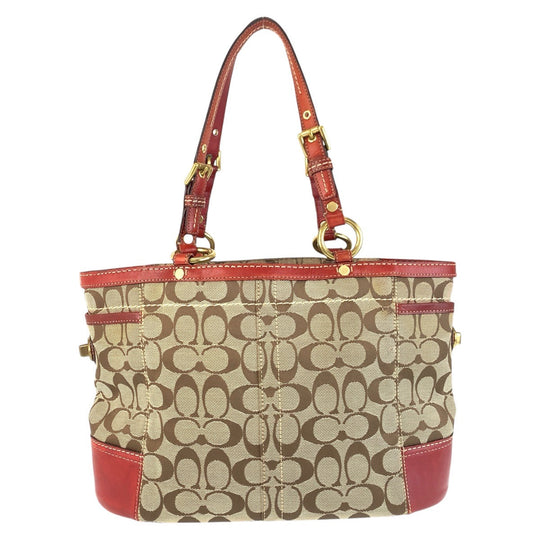 COACH Tote Bag 11237 Canvas, Leather Brown Gold Metal Tote Bag Shoulder Bag Signature Women Used Authentic