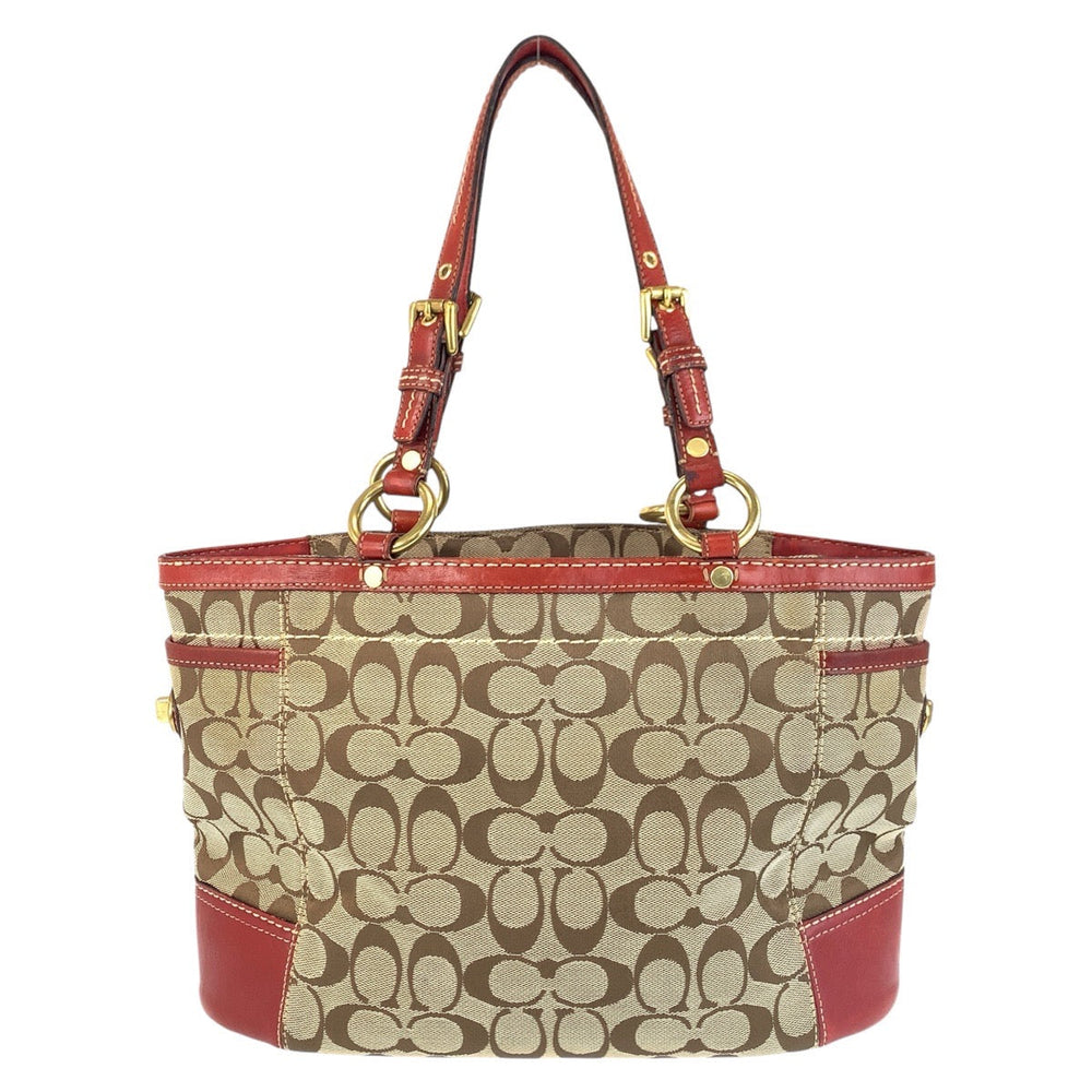 COACH Tote Bag 11237 Canvas, Leather Brown Gold Metal Tote Bag Shoulder Bag Signature Women Used Authentic