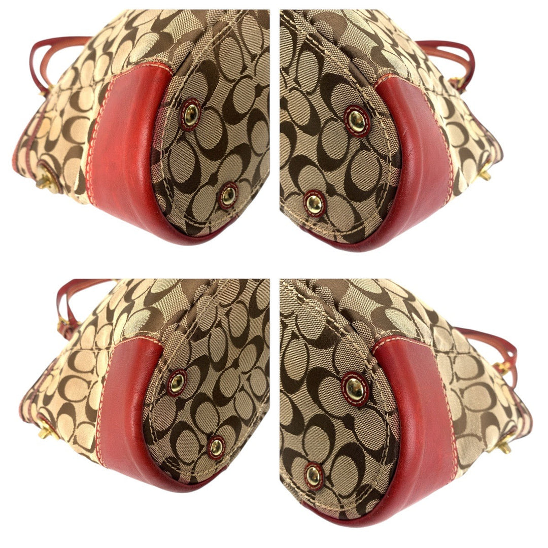 COACH Tote Bag 11237 Canvas, Leather Brown Gold Metal Tote Bag Shoulder Bag Signature Women Used Authentic