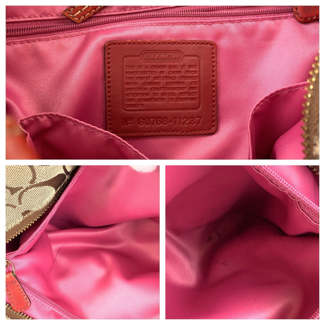 COACH Tote Bag 11237 Canvas, Leather Brown Gold Metal Tote Bag Shoulder Bag Signature Women Used Authentic