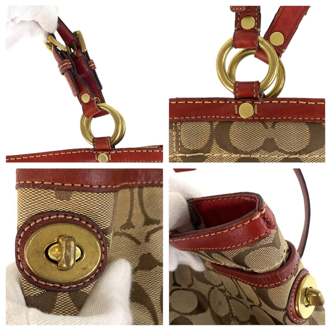 COACH Tote Bag 11237 Canvas, Leather Brown Gold Metal Tote Bag Shoulder Bag Signature Women Used Authentic