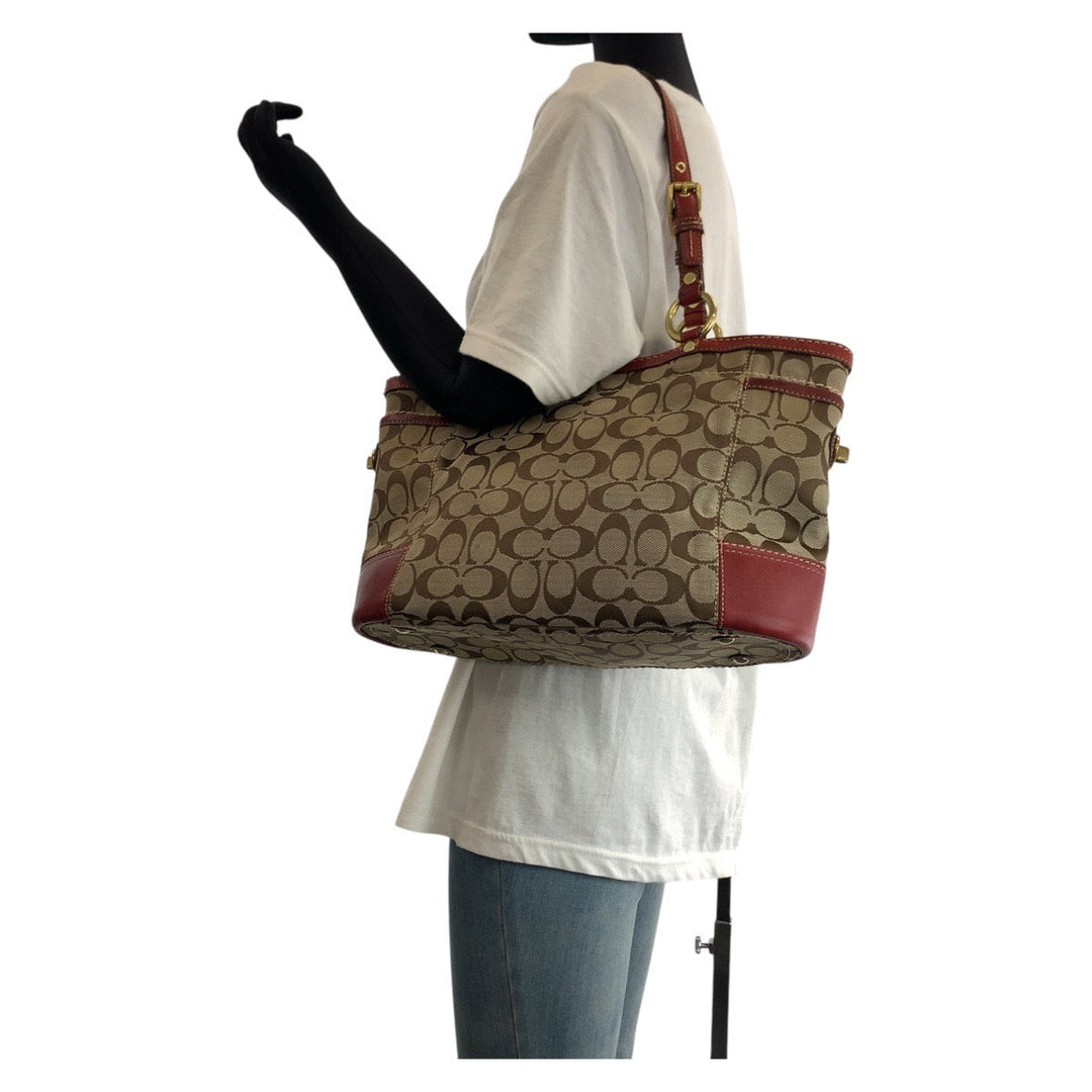 COACH Tote Bag 11237 Canvas, Leather Brown Gold Metal Tote Bag Shoulder Bag Signature Women Used Authentic