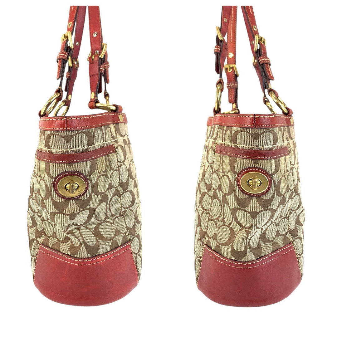 COACH Tote Bag 11237 Canvas, Leather Brown Gold Metal Tote Bag Shoulder Bag Signature Women Used Authentic