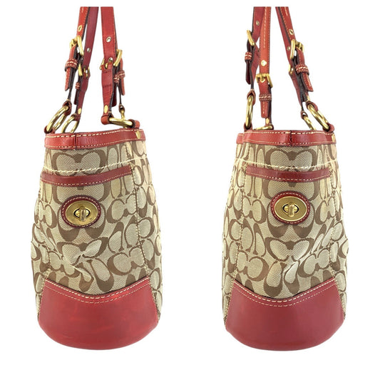 COACH Tote Bag 11237 Canvas, Leather Brown Gold Metal Tote Bag Shoulder Bag Signature Women Used Authentic