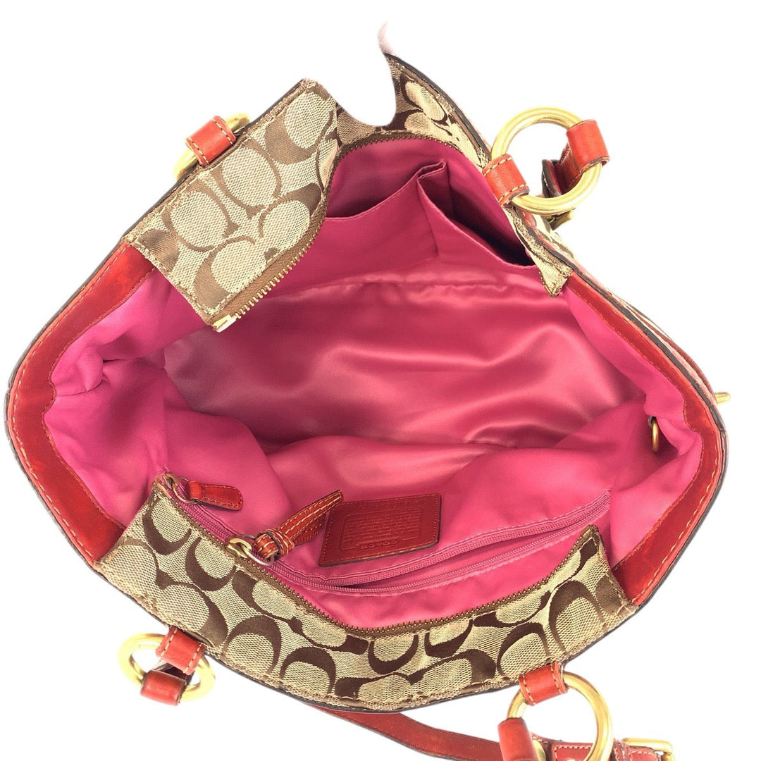 COACH Tote Bag 11237 Canvas, Leather Brown Gold Metal Tote Bag Shoulder Bag Signature Women Used Authentic