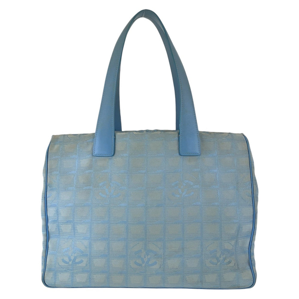 CHANEL Tote Bag Nylon, Leather Blue Silver Metal Tote Bag Shoulder Bag Neutral Tote New travel line Women Used Authentic