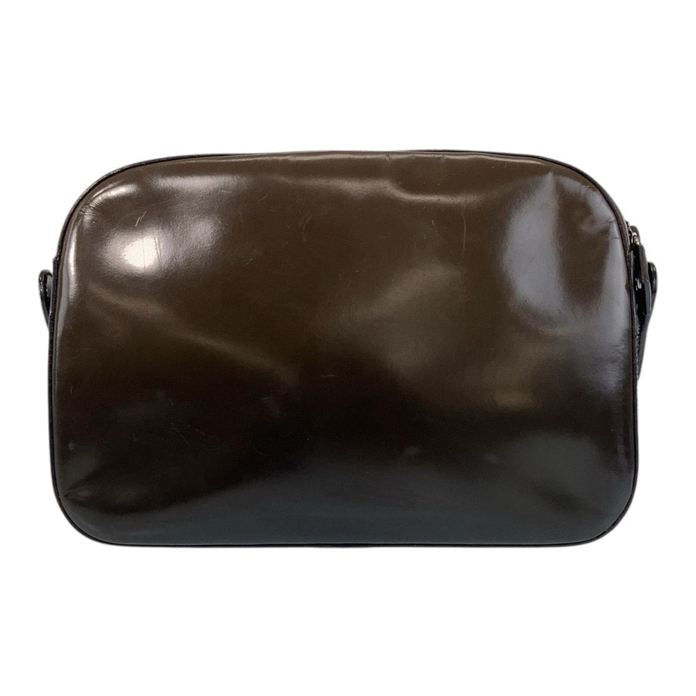 PRADA Shoulder Bag Patent leather Brown Silver Metal Crossbody Shoulder Bag Pochette Women Used Authentic