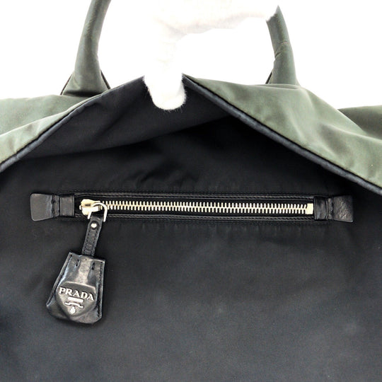 PRADA Tote Bag Nylon Black Khaki SilverMetal Tote Bag Shoulder Bag 2way Test Triangle With logo Reversible Women Used Authentic
