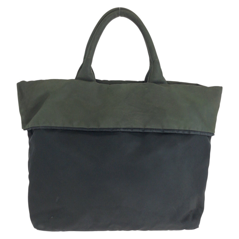 PRADA Tote Bag Nylon Black Khaki SilverMetal Tote Bag Shoulder Bag 2way Test Triangle With logo Reversible Women Used Authentic