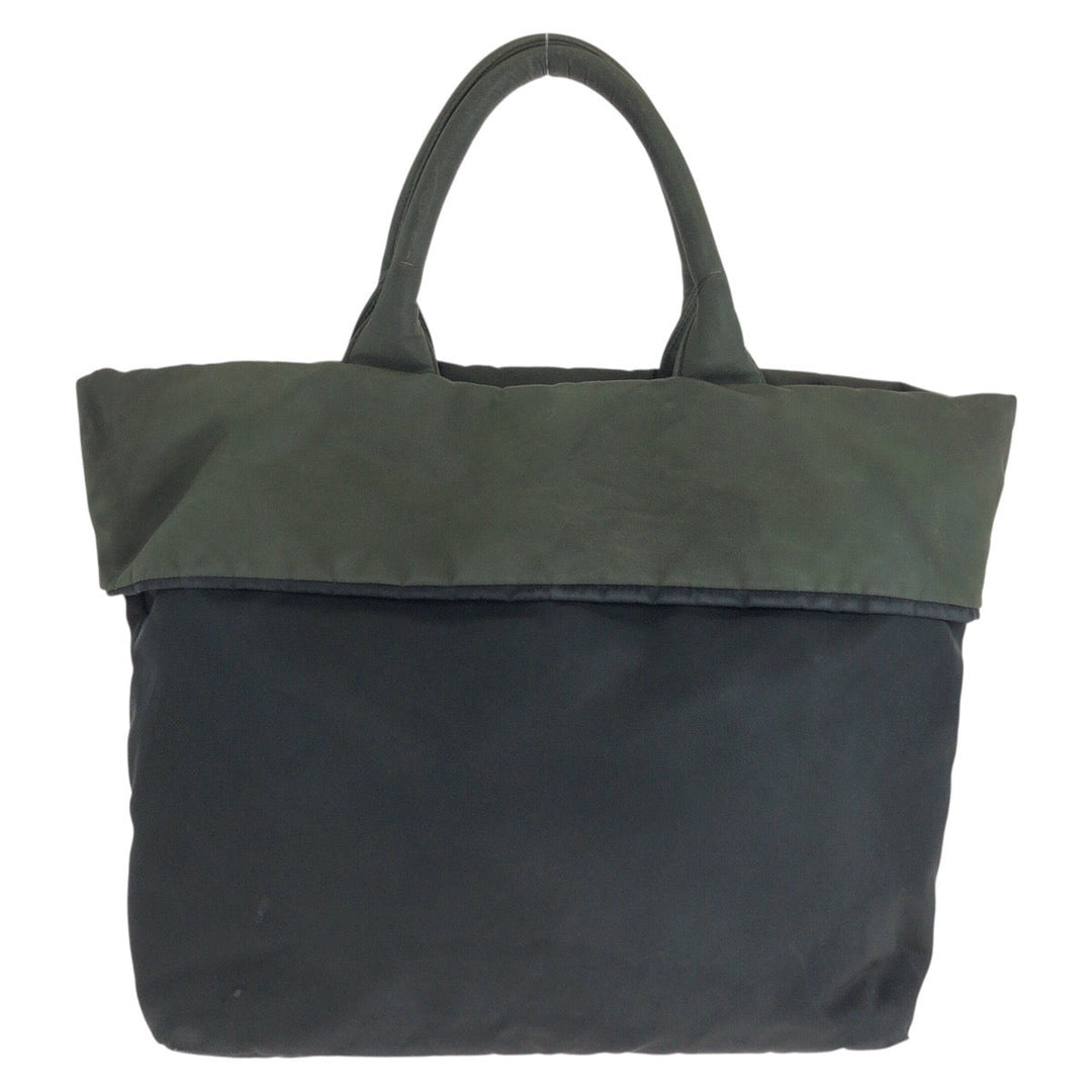 PRADA Tote Bag Nylon Black Khaki SilverMetal Tote Bag Shoulder Bag 2way Test Triangle With logo Reversible Women Used Authentic