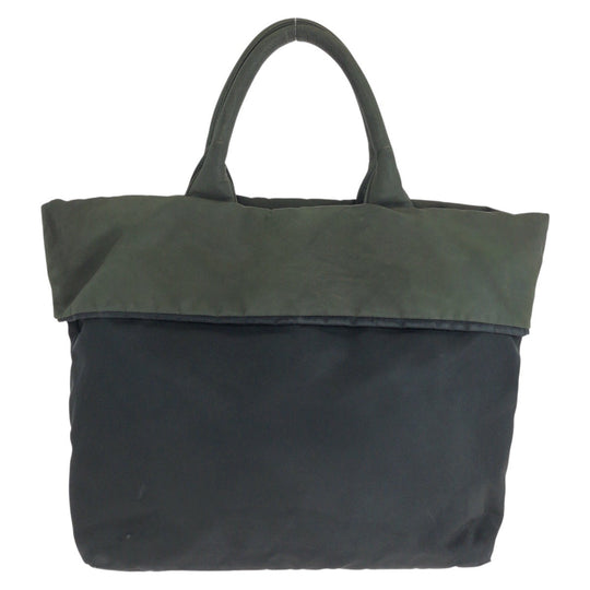 PRADA Tote Bag Nylon Black Khaki SilverMetal Tote Bag Shoulder Bag 2way Test Triangle With logo Reversible Women Used Authentic
