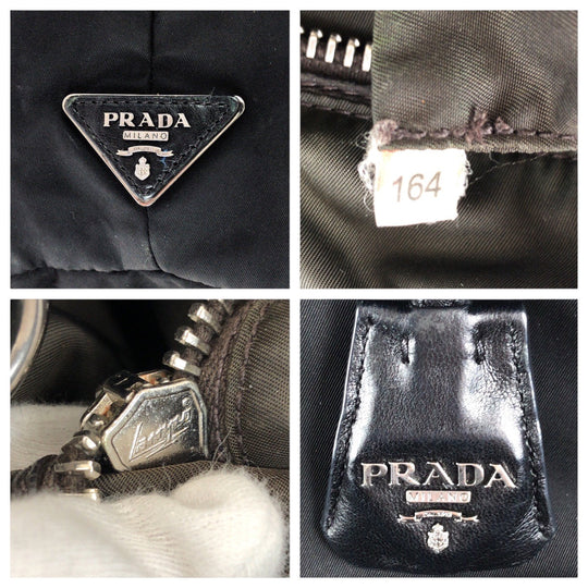 PRADA Tote Bag Nylon Black Khaki SilverMetal Tote Bag Shoulder Bag 2way Test Triangle With logo Reversible Women Used Authentic