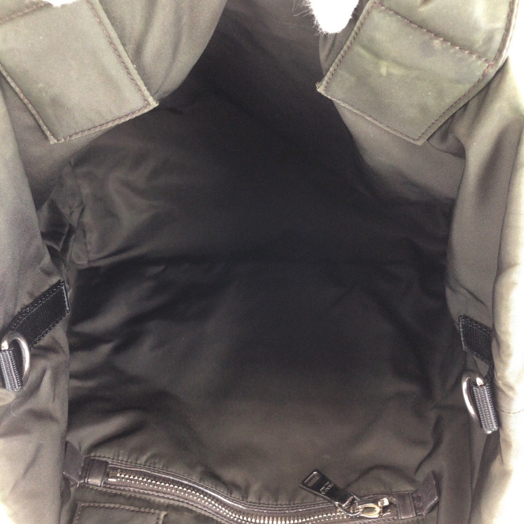 PRADA Tote Bag Nylon Black Khaki SilverMetal Tote Bag Shoulder Bag 2way Test Triangle With logo Reversible Women Used Authentic