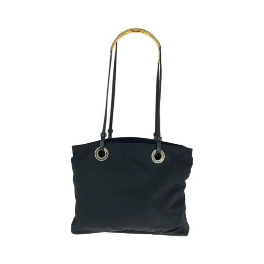 PRADA Tote Bag Nylon Black Gold Metal Tote Bag Shoulder Bag Test Triangle With logo Circle logo Women Used Authentic