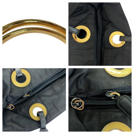 PRADA Tote Bag Nylon Black Gold Metal Tote Bag Shoulder Bag Test Triangle With logo Circle logo Women Used Authentic
