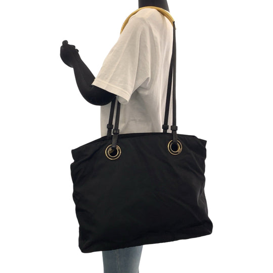 PRADA Tote Bag Nylon Black Gold Metal Tote Bag Shoulder Bag Test Triangle With logo Circle logo Women Used Authentic