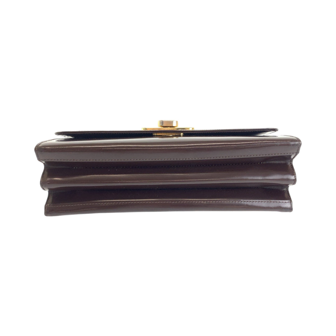 Valentino Garavani Handbag leather Brown Gold Metal Handbag Women Used Authentic