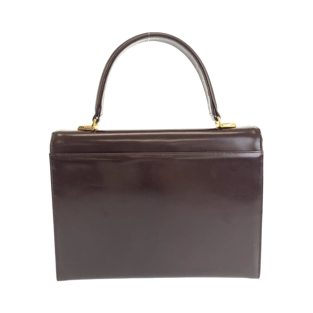 Valentino Garavani Handbag leather Brown Gold Metal Handbag Women Used Authentic