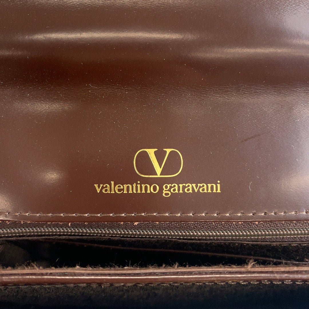 Valentino Garavani Handbag leather Brown Gold Metal Handbag Women Used Authentic