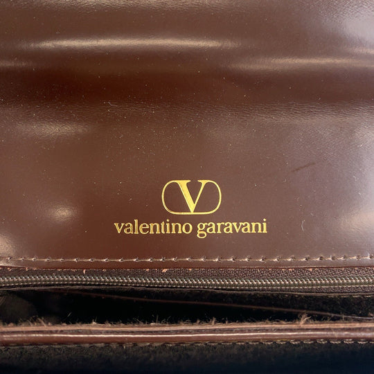 Valentino Garavani Handbag leather Brown Gold Metal Handbag Women Used Authentic