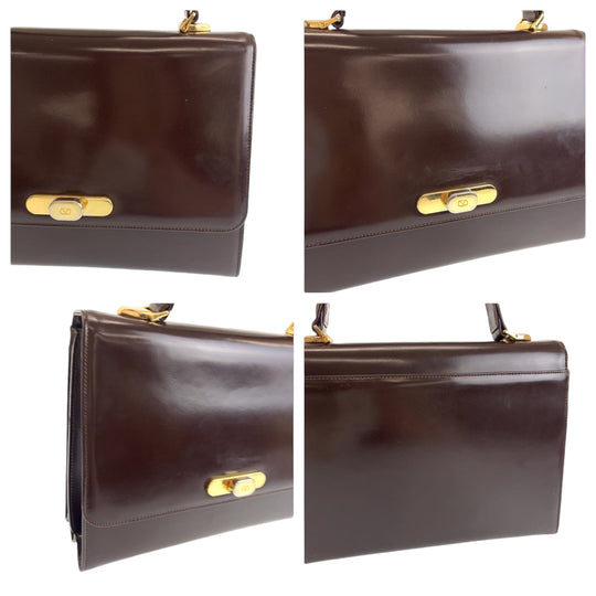 Valentino Garavani Handbag leather Brown Gold Metal Handbag Women Used Authentic