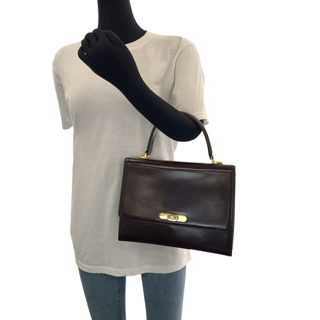 Valentino Garavani Handbag leather Brown Gold Metal Handbag Women Used Authentic