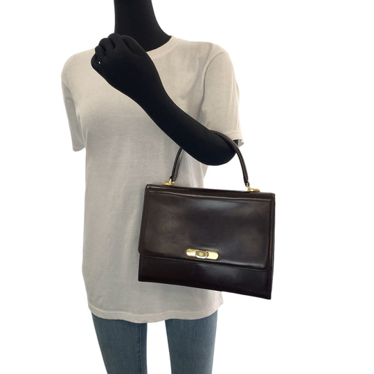 Valentino Garavani Handbag leather Brown Gold Metal Handbag Women Used Authentic