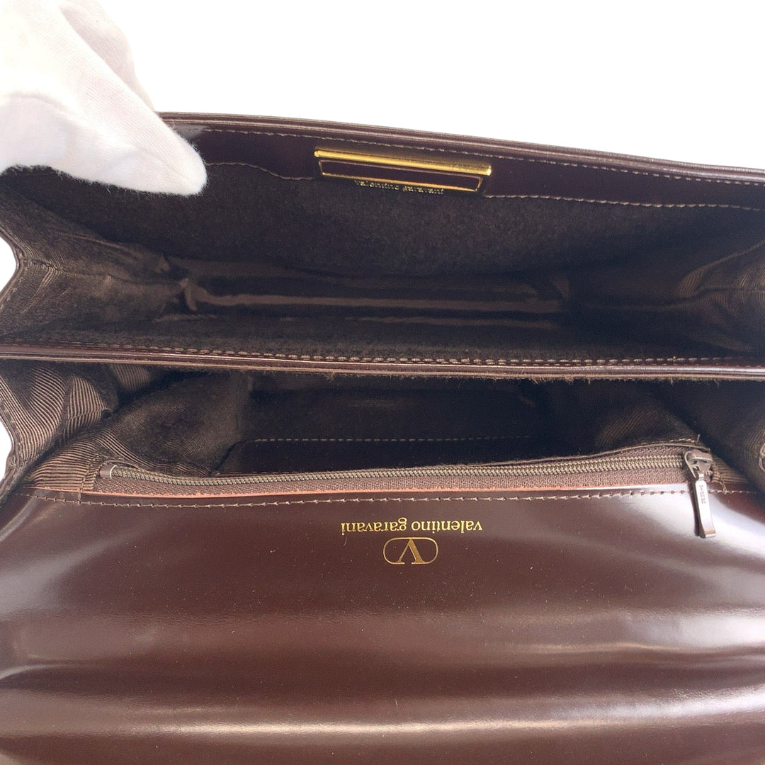 Valentino Garavani Handbag leather Brown Gold Metal Handbag Women Used Authentic