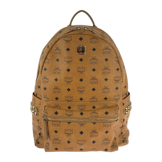 MCM Backpack leather cognac Backpack Unisex Vicetos Side studs Women Used Authentic