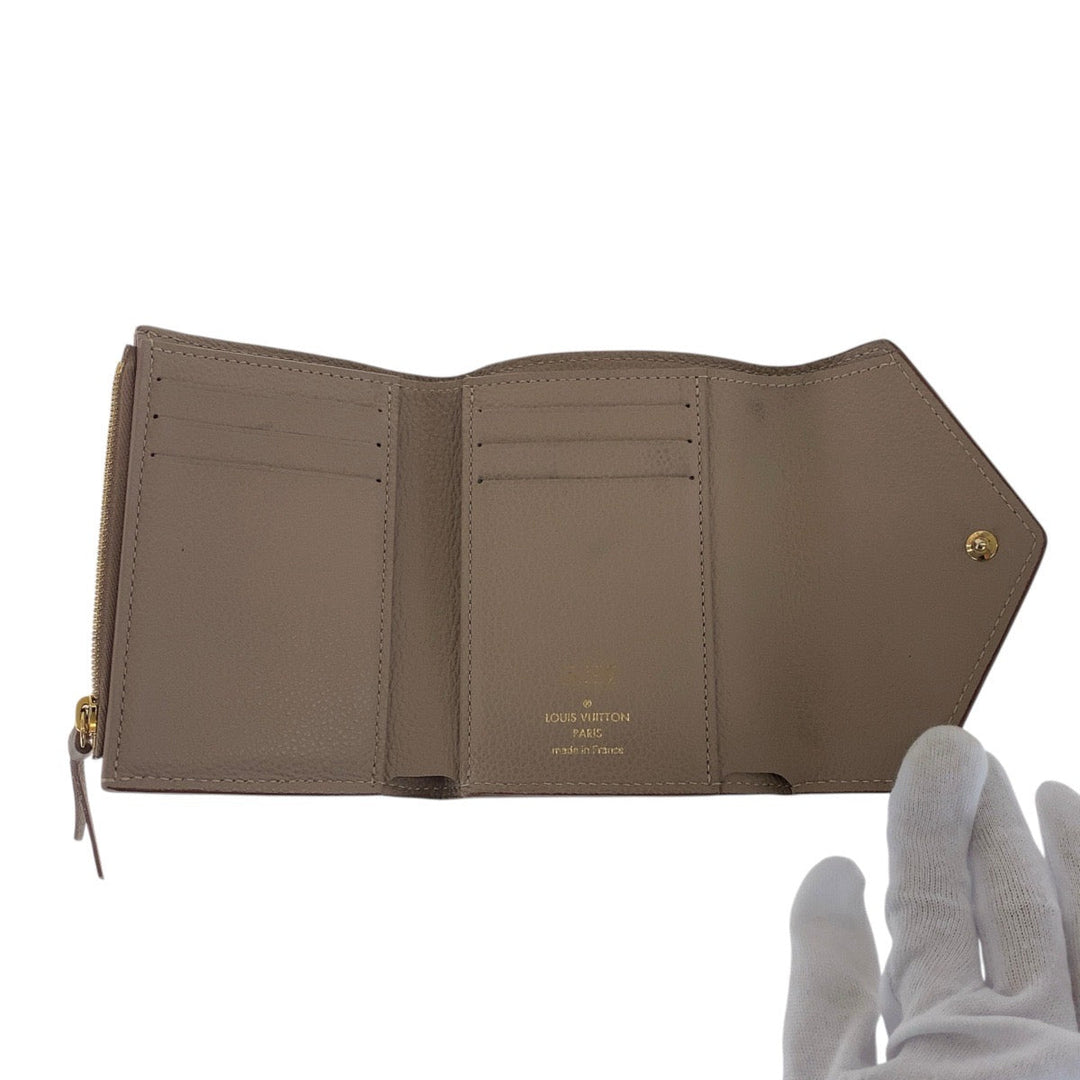 LOUIS VUITTON Tri-fold wallet M63529 leather Beige Greige Gold Metal Folding wallet Compact wallet Monogram Unplant Portefeuille Victorine Women Used Authentic