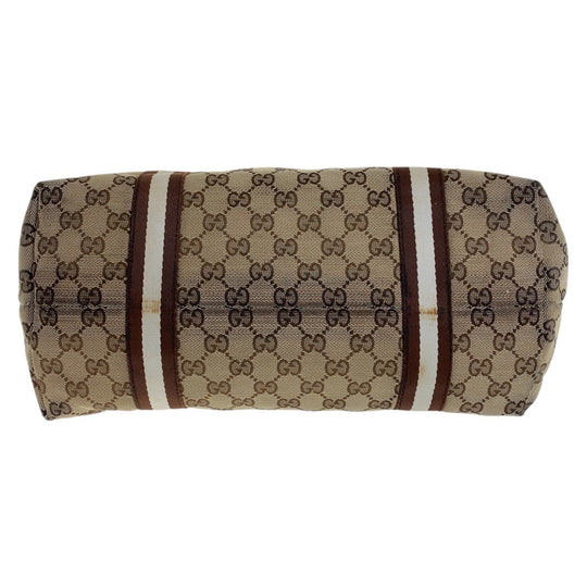 GUCCI Tote Bag GG canvas, leather Brown Gold Metal Tote Bag Shoulder Bag Shelly Line Bamboo Women Used Authentic