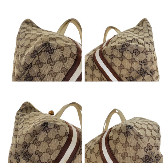 GUCCI Tote Bag GG canvas, leather Brown Gold Metal Tote Bag Shoulder Bag Shelly Line Bamboo Women Used Authentic