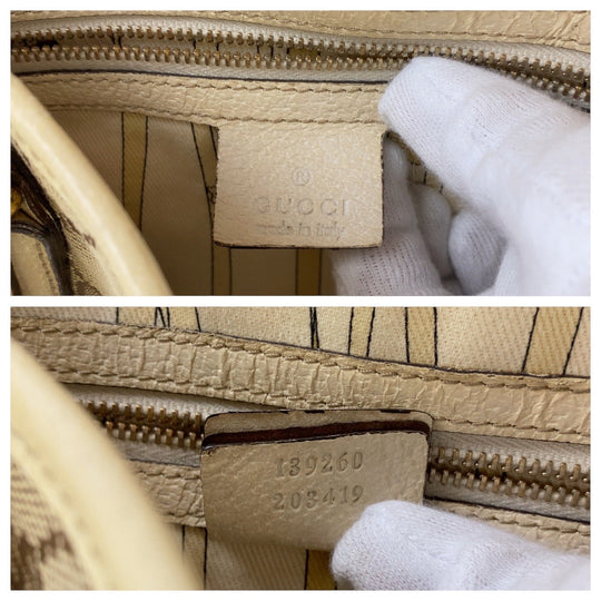 GUCCI Tote Bag GG canvas, leather Brown Gold Metal Tote Bag Shoulder Bag Shelly Line Bamboo Women Used Authentic