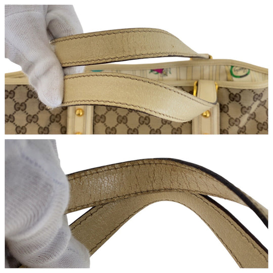 GUCCI Tote Bag GG canvas, leather Brown Gold Metal Tote Bag Shoulder Bag Shelly Line Bamboo Women Used Authentic