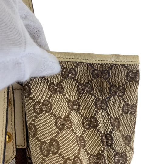 GUCCI Tote Bag GG canvas, leather Brown Gold Metal Tote Bag Shoulder Bag Shelly Line Bamboo Women Used Authentic