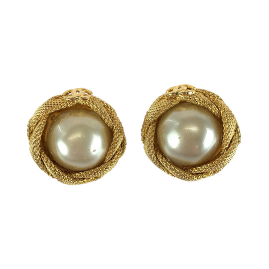 CHANEL Earring Metal, Pearl Gold white Earring Pearl COCO Mark Women Used Authentic