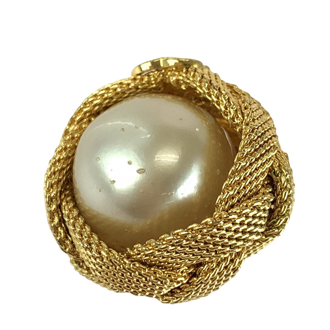 CHANEL Earring Metal, Pearl Gold white Earring Pearl COCO Mark Women Used Authentic